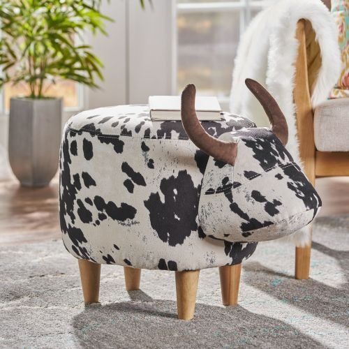 Black And White Velvet Cow Shaped Footstool Black And White Velvet Cow Shaped Footstool