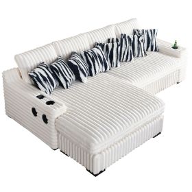 108Inch Modern Sectional Sofa L shape sofa with 4PCS Back Cushions and 8PCS Toss Pillows, Cup Holder,Bluetooth Speaker,Wireless Charger