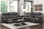 2pc Power Reclining Sofa Set Modern Design Living Room Furniture Sofa and Loveseat with Center Console Dark Gray Breathable Faux Leather Upholstery US