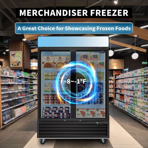 ORIKOOL Glass Door Merchandiser Freezer 44.7 Cu.ft Swing Door Commercial Reach-In Display Freezers with LED Top Panel Upright Freeze Storage ORIKOOL Glass Door Merchandiser Freezer 44.7 Cu.ft Swing Door Commercial Reach-In Display Freezers with LED Top Panel Upright Freeze Storage