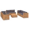 9 Piece Patio Lounge Set with Dark Gray Cushion Solid Teak Wood