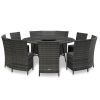 7 Piece Patio Dining Set with Cushions Poly Rattan Gray