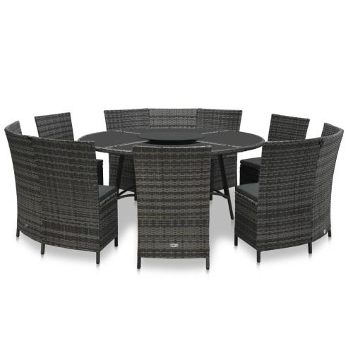 7 Piece Patio Dining Set with Cushions Poly Rattan Gray