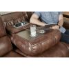 Achern Brown Leather-Air Nailhead Manual Reclining 3-Piece Sofa Set