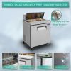 Orikool 29 IN Commercial Refrigerators Sandwich&Salad Prep Table with a Butcher Block Cutting Board, Protection Lid, Cold Storage, ETL Certified