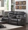 2pc Power Reclining Sofa Set Modern Design Living Room Furniture Sofa and Loveseat with Center Console Dark Gray Breathable Faux Leather Upholstery US