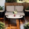 2PC Outdoor Aluminum Patio Furniture, Modern Loveseat Sofa Conversation/Chat Set