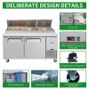 Orikool 67 IN Commercial Pizza Prep Table with a Built-in Refrigerator 20.3 Cu.Ft, Butcher Block Cutting Board, Protection Lid, Cold Storage