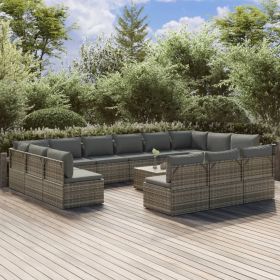 14 Piece Patio Lounge Set with Cushions Gray Poly Rattan