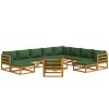 12 Piece Patio Lounge Set with Green Cushions Solid Wood