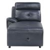 6-Piece Modular Reclining Sectional with Left Chaise Navy Blue Premium Faux Leather Tufted Details Solid Wood Modern Living Room Furniture Plush Pillo