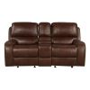 Achern Brown Leather-Air Nailhead Manual Reclining 3-Piece Sofa Set