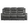 Luxurious Living Room Furniture 2pc Reclining Sofa Set Gray Breathable Faux Leather Upholstery Center Drop-Down Cup Holders, Power Outlets, USB Ports