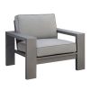 Aluminum Frame Patio Arm Chair With Padded Fabric Seating, Gray, Set of two