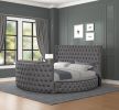 Maya Crystal Tufted King 5 Pc Vanity Bedroom Set Made with Wood in Gray