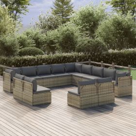 13 Piece Patio Lounge Set with Cushions Gray Poly Rattan