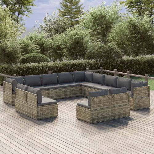 13 Piece Patio Lounge Set with Cushions Gray Poly Rattan