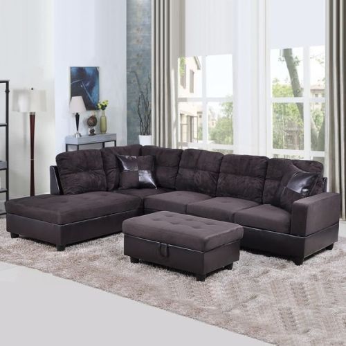 Dark Brown Flannel And PVC 3-Piece Couch Living Room Sofa Set A Dark Brown Flannel And PVC 3-Piece Couch Living Room Sofa Set A
