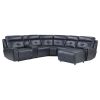 6-Piece Modular Reclining Sectional with Right Chaise Navy Blue Premium Faux Leather Tufted Details Solid Wood Modern Living Room Furniture Plush Pill