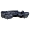 6-Piece Modular Reclining Sectional with Left Chaise Navy Blue Premium Faux Leather Tufted Details Solid Wood Modern Living Room Furniture Plush Pillo