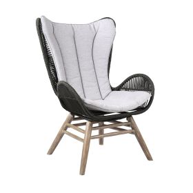 Indoor Outdoor Lounge Chair with Intricate Rope Woven Wingback, Gray