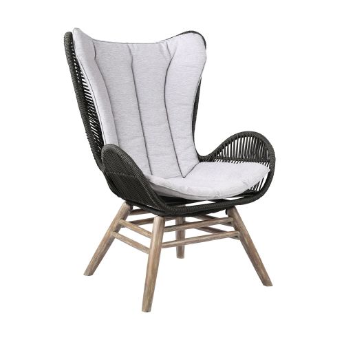Indoor Outdoor Lounge Chair with Intricate Rope Woven Wingback, Gray