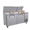 Orikool 67 IN Commercial Pizza Prep Table with a Built-in Refrigerator 20.3 Cu.Ft, Butcher Block Cutting Board, Protection Lid, Cold Storage