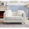Beige, 2+3 Seat Sofa Set, Velvet Crystal Buckle Upholstery Sofa, Crystal Feet, Removable Cushion, Four Plush Pillow