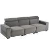 306*96*83cm Velvet, 26cm Fully Removable Armrests, Three-Seater With Side Pockets, Backrest Pull Points, Indoor Multi-Person Sofa, Dark Gray