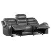 Luxurious Living Room Furniture 2pc Reclining Sofa Set Gray Breathable Faux Leather Upholstery Center Drop-Down Cup Holders, Power Outlets, USB Ports
