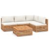 5 Piece Patio Lounge Set with Cream Cushion Solid Teak Wood