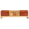 Storage Bench Solid Mango Wood Real Leather 47.2"x14.2"x14.2"