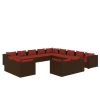 13 Piece Patio Lounge Set with Cushions Brown Poly Rattan