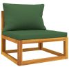 12 Piece Patio Lounge Set with Green Cushions Solid Wood