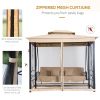 3-Seat Patio Swing Chair, Outdoor Gazebo Swing with Double Tier Canopy, Mesh Sidewalls, Cushioned Seat and Pillows, Beige