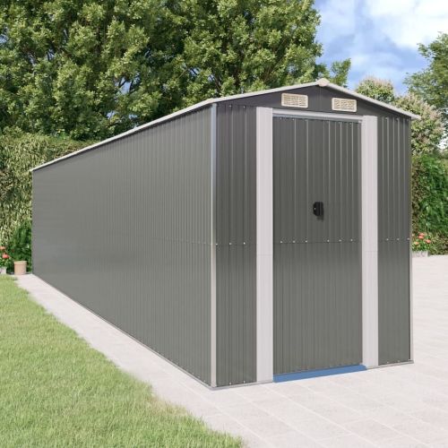 Garden Shed Light Gray 75.6"x336.6"x87.8" Galvanized Steel