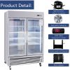 54"W Commercial Refrigerator 2 Section 2 Glass Door Stainless Steel Display Refrigerator 42.2 Cu.ft. Reach-in Merchandising Refrigerator Upright Fan C