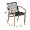 Tye 25 Inch Patio DIning Chair, Light Eucalyptus Wood, Dark Gray Rope Seat