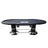 INO Design 96" Oval Dark Knight Black Felt Poker Table with Metal Chip Tray Steel Drop Box