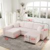 106.3" Soft U-shaped 4-Person Sofa. Matches 30.7" Ottoman with Hydraulic Lift. Comfortable & Stylish. For Bedroom & Living Room. Light Pink.Modern Fur