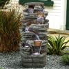 48inches Outdoor Garden Water Fountain with LED Light for Garden, Deck, Porch and Home Art Decor