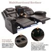 Home Theater Seating Manual Recliner Loveseat with Hide-Away Storage, Cup Holders and LED Light Strip for Living Room, Brown
