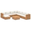 9 Piece Patio Lounge Set with Cream Cushion Solid Teak Wood