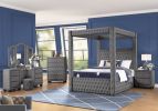 Monica luxurious Four-Poster King 5 Pc Vanity Bedroom Set Made with Wood in Gray