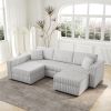 106.3" Soft Rabbit Plush U-shaped 4-Person Sofa. Matches 30.7" Ottoman with Hydraulic Lift. Comfortable & Stylish. For Bedroom & Living Room. Light Gr