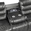 Luxurious Living Room Furniture 2pc Reclining Sofa Set Gray Breathable Faux Leather Upholstery Center Drop-Down Cup Holders, Power Outlets, USB Ports