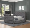 Maya Crystal Tufted King 5 Pc Vanity Bedroom Set Made with Wood in Gray