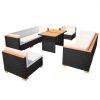 10 Piece Patio Lounge Set with Cushions Poly Rattan Black