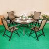 5 Piece Patio Dining Set Outdoor Furniture, Aluminum Folding Chair Sling Chair Set with 48 inch Round Crafttech Top Aluminum Table