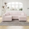 106.3" Soft U-shaped 4-Person Sofa. Matches 30.7" Ottoman with Hydraulic Lift. Comfortable & Stylish. For Bedroom & Living Room. Light Pink.Modern Fur